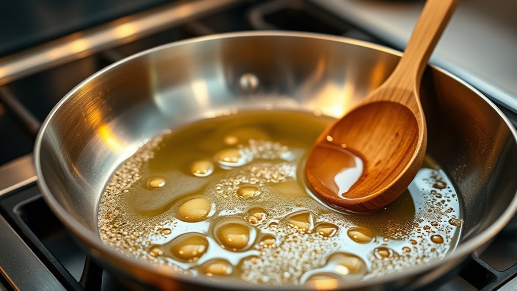 heat fat until shimmering