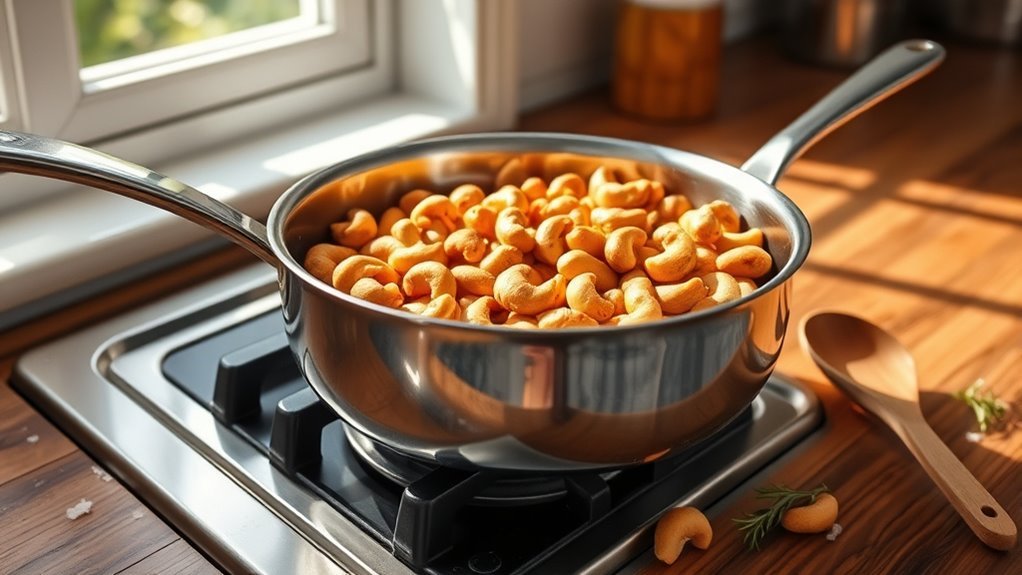 roast cashews in pan