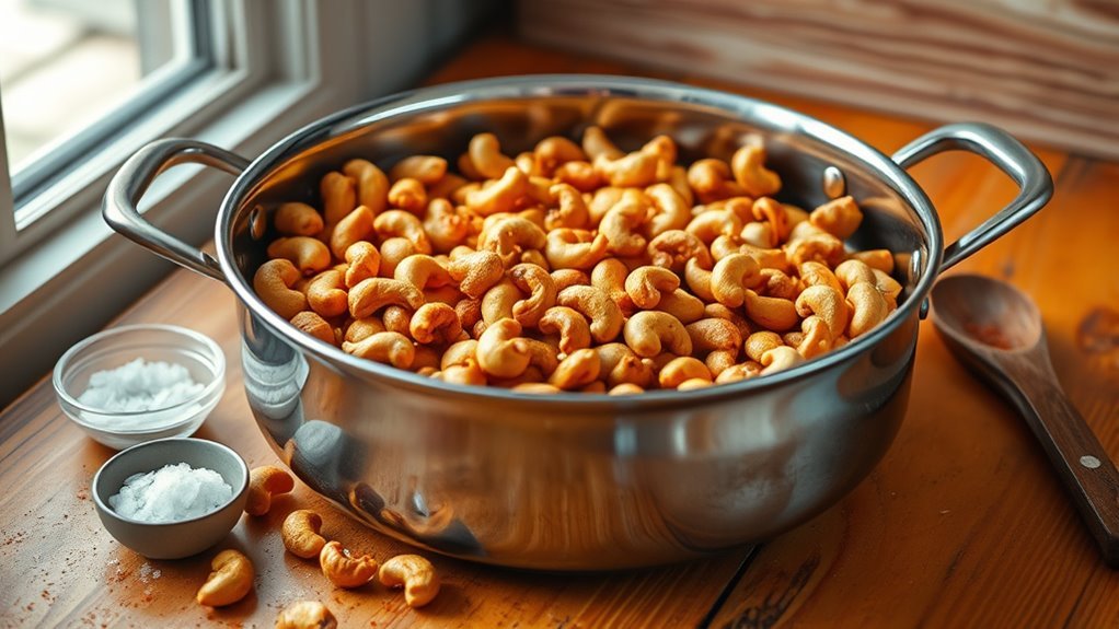 roast cashews in pan